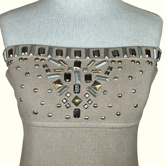 Cache Twin Set Tan Knit Bolero Shrug & Matching Tube Top With Rhinestone… - Picture 4 of 16